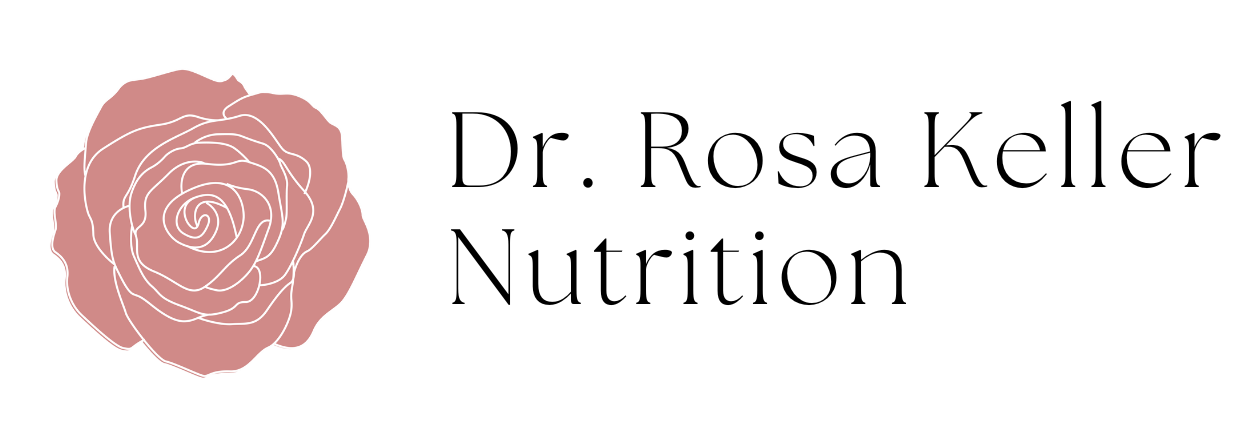 One of Dr. Rosa Keller Nutrition's two logos. This logo has her name spelled out with the rose on the left side