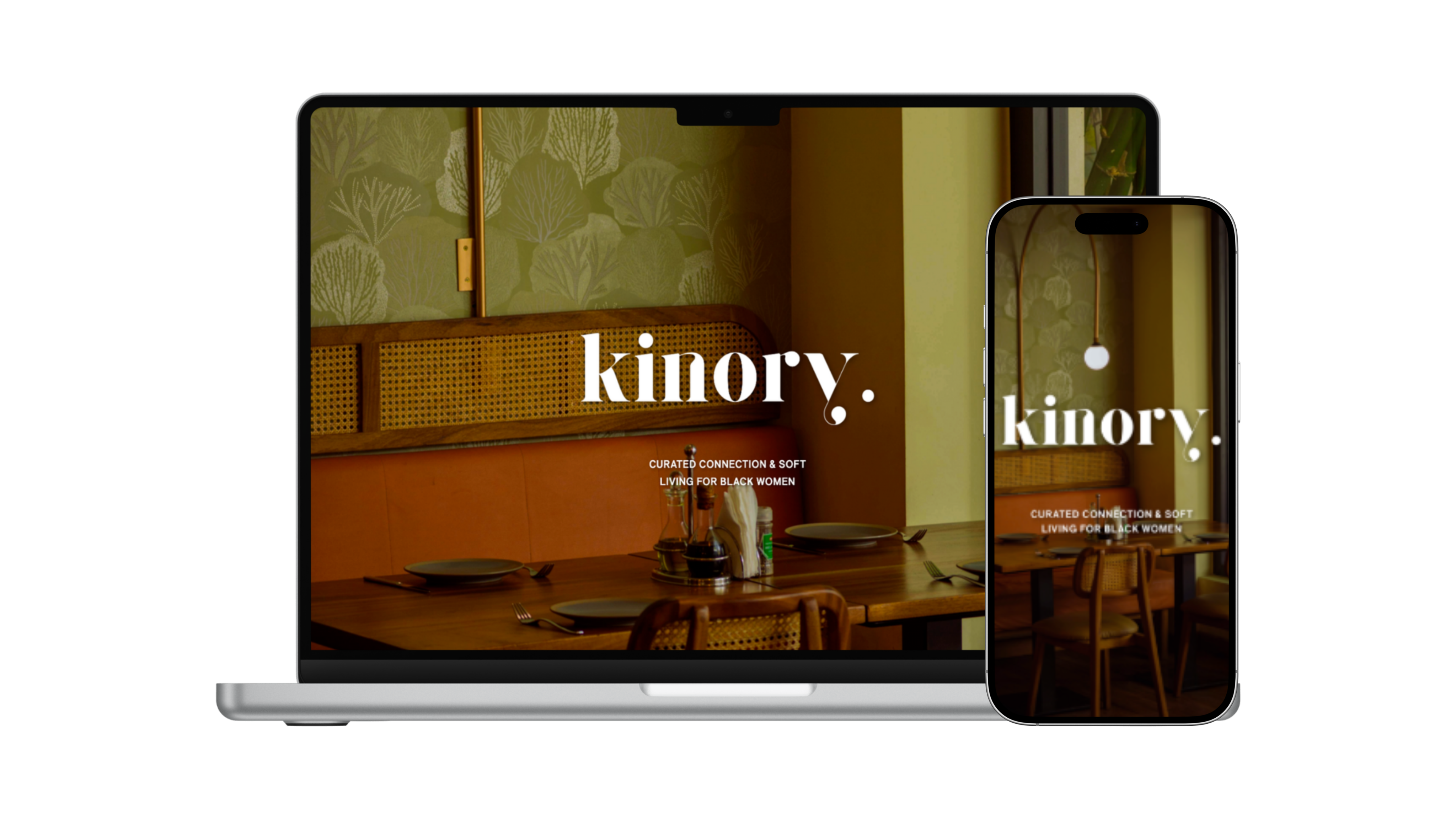 Image of Kinory's home page on a laptop and phone