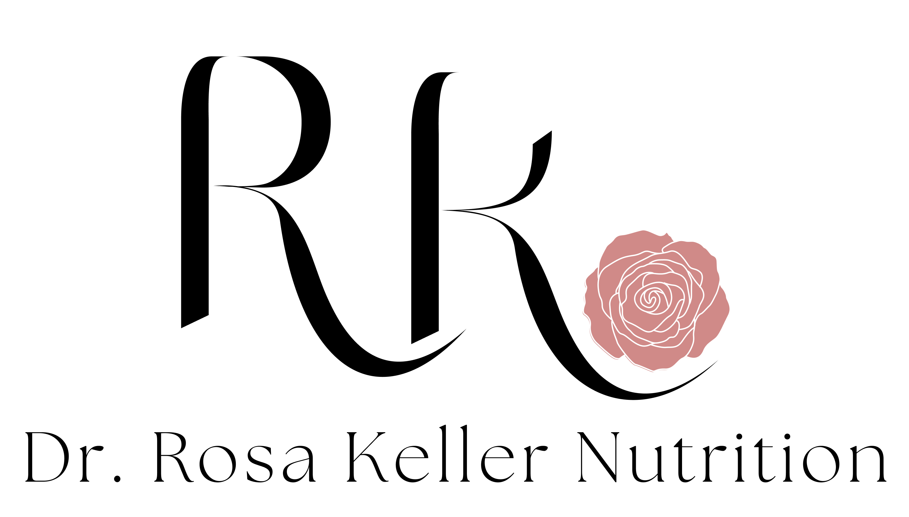 One of Dr. Rosa Keller Nutrition's two logos. This logo has her intials ("RK") with the rose on the right side