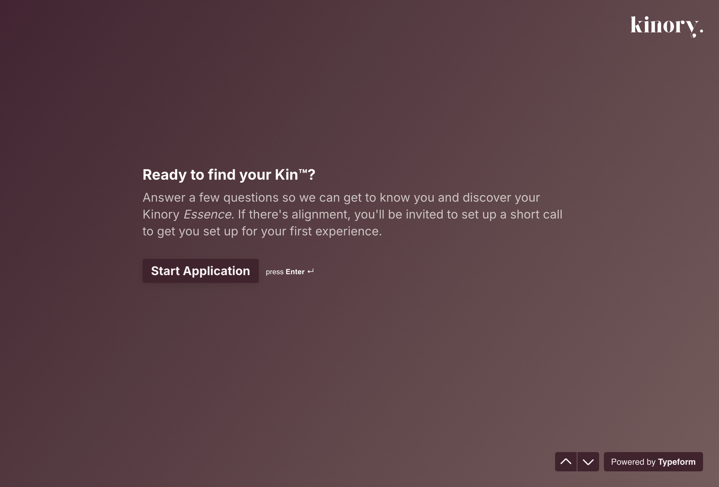 Screen shot of the Kinory "find your Kin" quiz