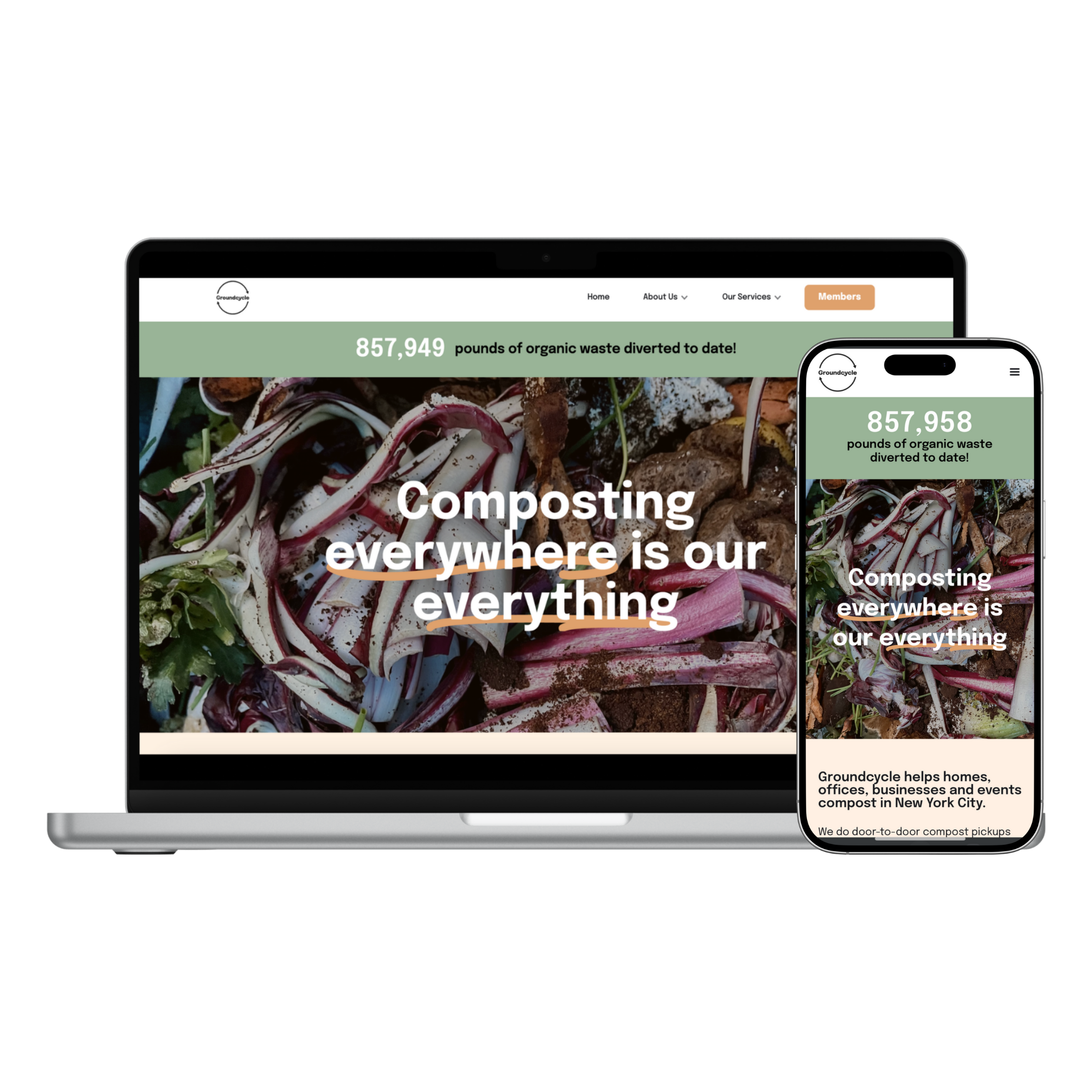 Image of Groundcycle's home page on a laptop and phone